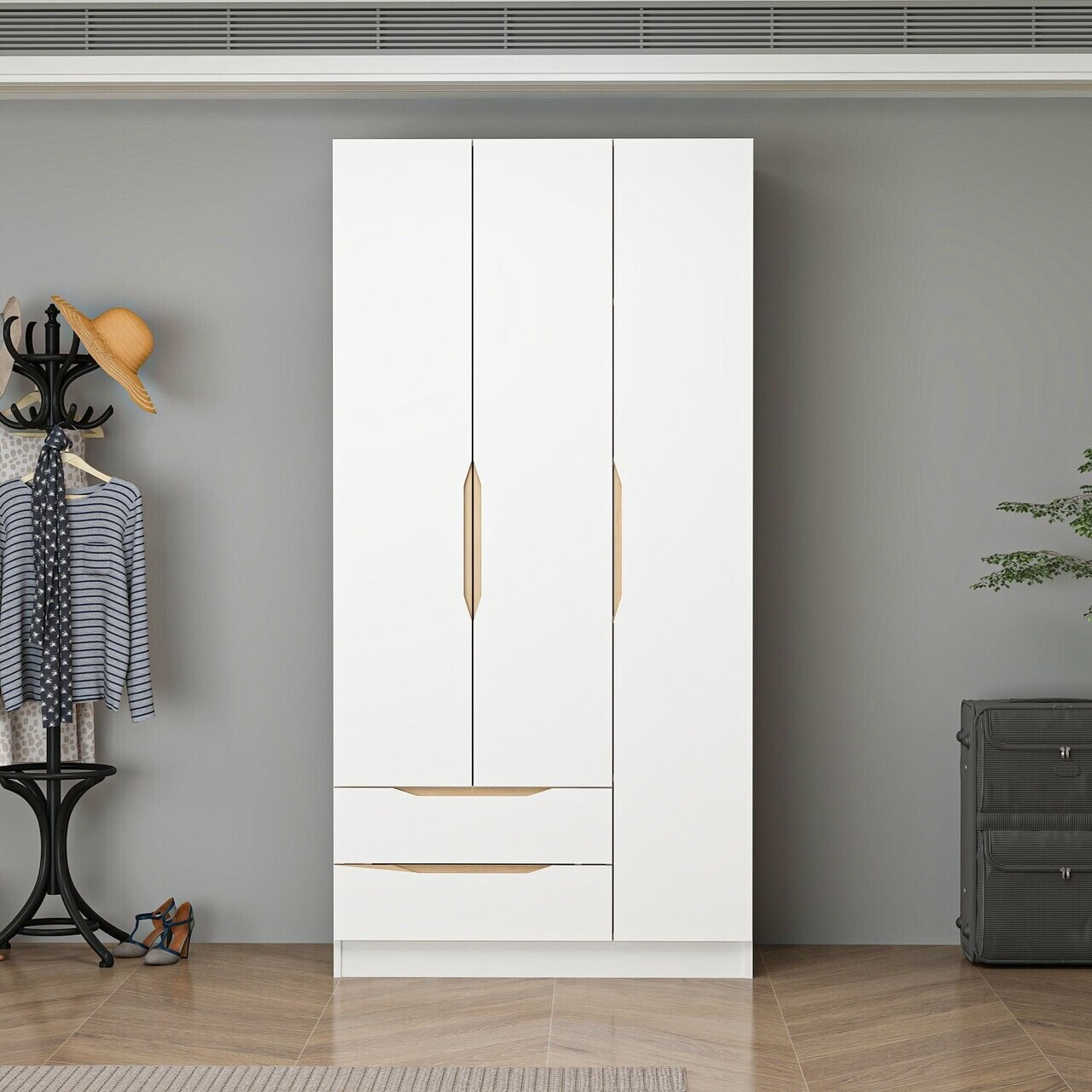 Dulap pentru haine, Hanah Home, Alin, 105x210x52 cm, Alb / Stejar