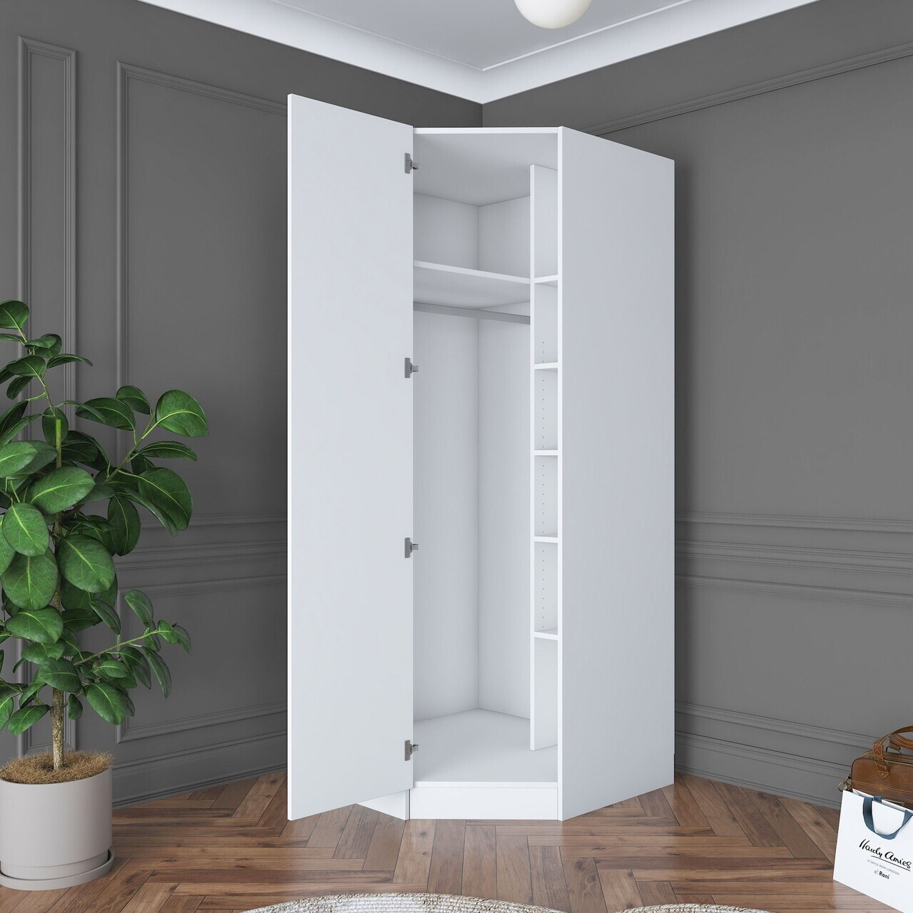 Dulap pentru haine, Hanah Home, BA183, 91x210x57.5 cm, PAL melaminat, Alb - view 7