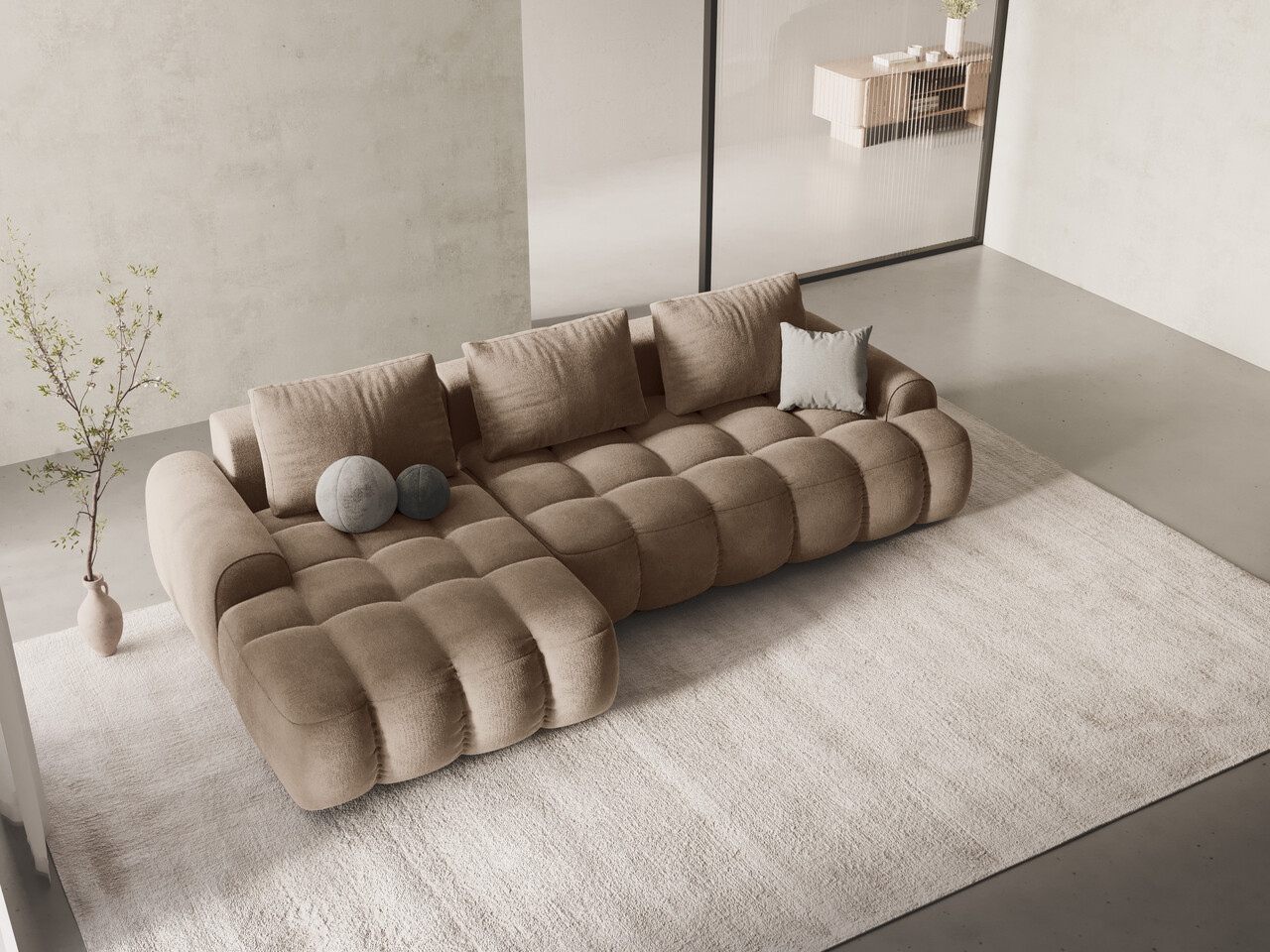 Coltar extensibil stanga 3 locuri, Linz, Cosmopolitan Design, 275x142x84 cm, catifea, bej inchis - 1 | YEO