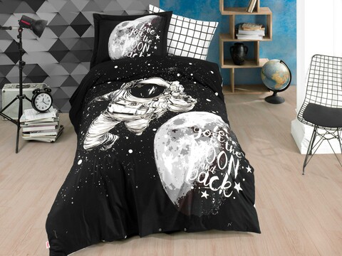 Lenjerie de pat pentru o persoana, 3 piese, 160x220 cm, 100% bumbac poplin, hobby, galaxy, negru