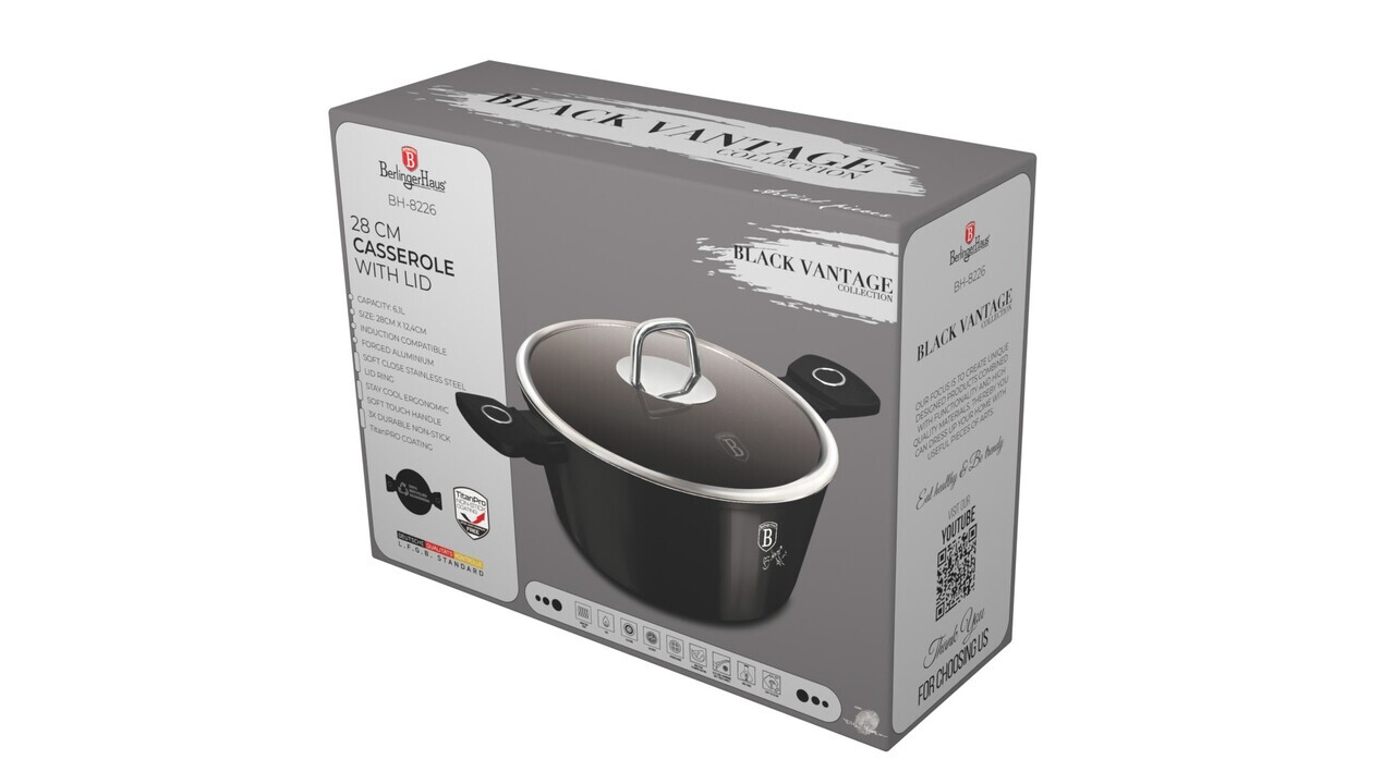 Oala cu capac Berlinger Haus, Black Vantage, 28 cm, 6.1 L, aluminiu forjat, negru lucios - imagine 4