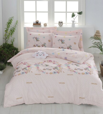 Lenjerie de pat dubla king (eu) (es), 3 piese, unicornlar - pink, eponj home, 65% bumbac/35% poliester