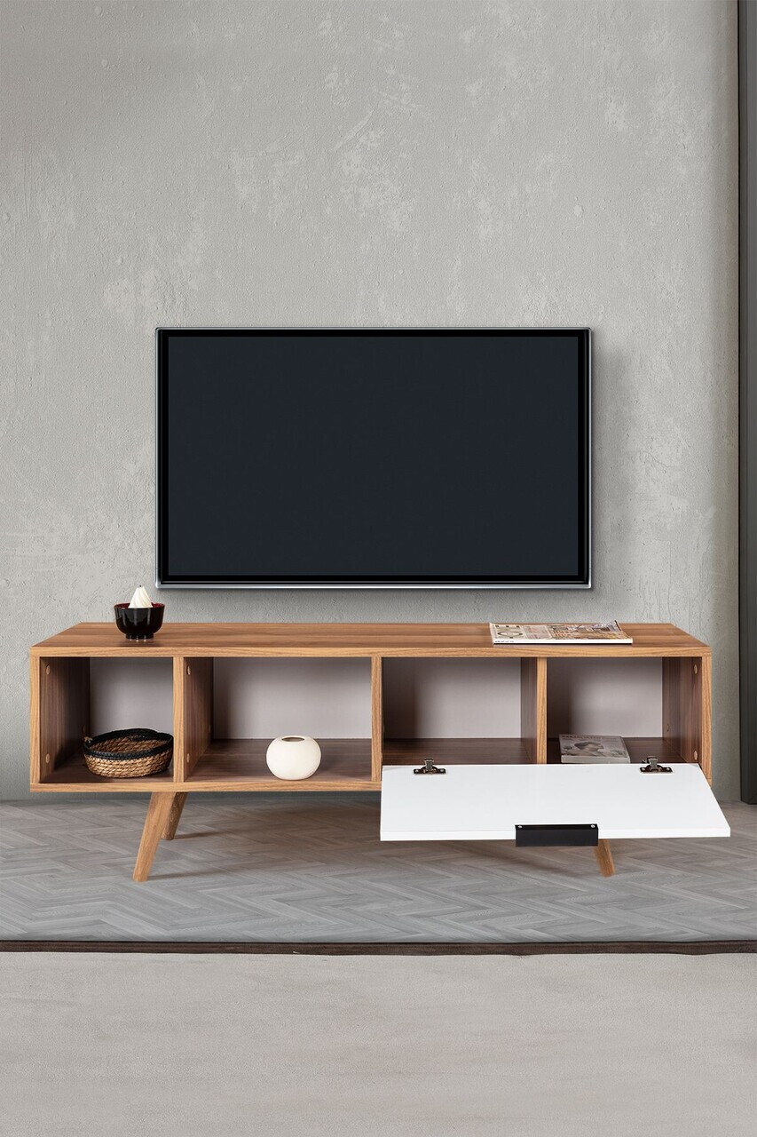 Comoda TV, Hanah Home, Venüs 3344, 130x46x35 cm, PAL, Nuc/Alb — imaginea 2