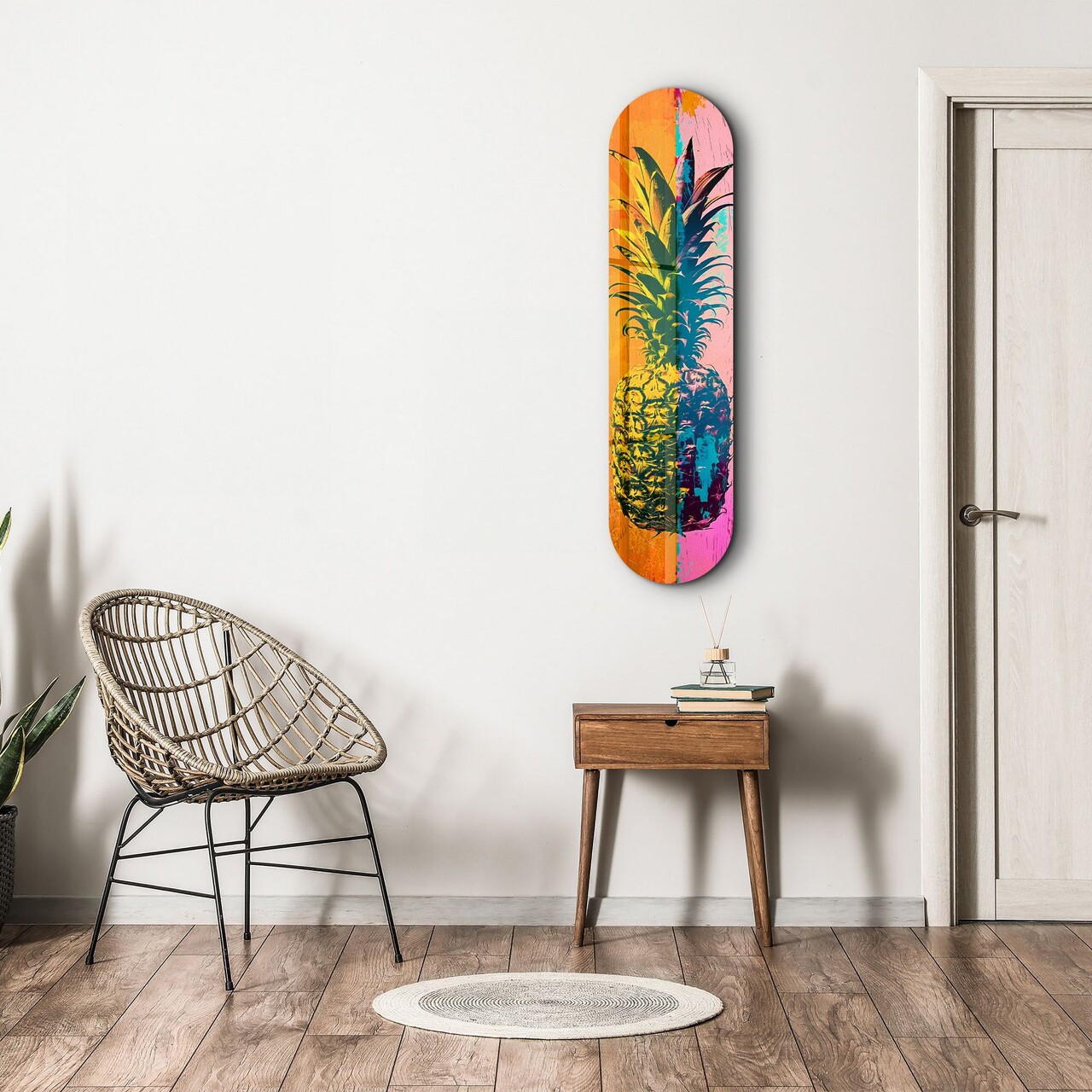 Tablou decorativ, Ananas Pink Orange| Glass Wall Art, Dimensiune: 20 x 80 cm, Multicolor - view 3