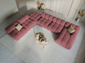 Coltar panoramic modular stanga 7 locuri, Bellis-51, Micadoni Home, 376x282x70 cm, catifea, roz
