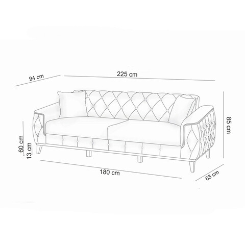Canapea extensibila cu 3 locuri, Unique Design, 867UNQ1528, Lemn de carpen, Crem