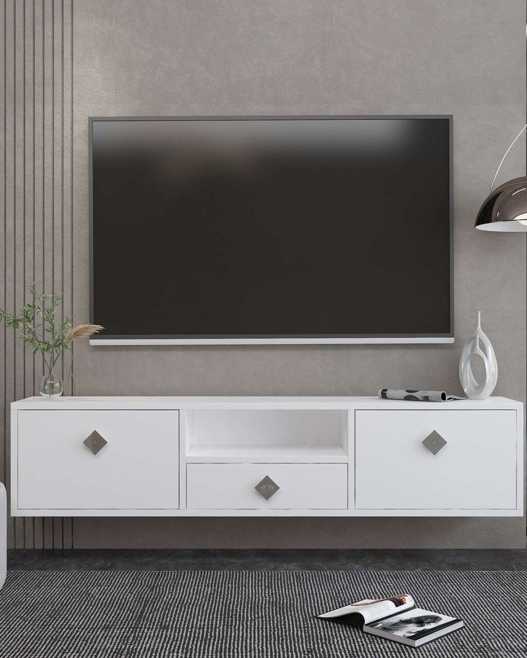 Comoda TV, Hanah Home, 1305-DROP-1, 140x30x30 cm, PAL , Alb / Argintiu - view 2