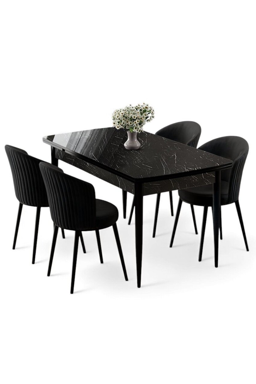 Set masa extensibila si scaune, Hanah Home, Asfel, Marmură neagră / Negru - view 2