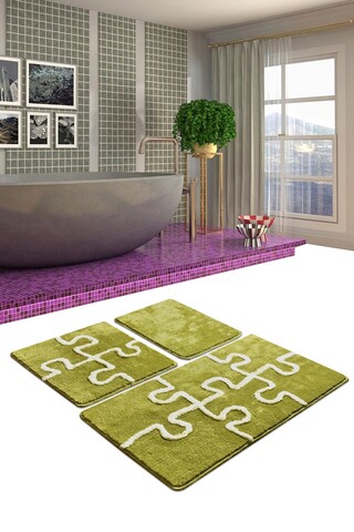 Set covoraș de baie (3 bucăți), chilai, puzzle, fibre acrilice, multicolor