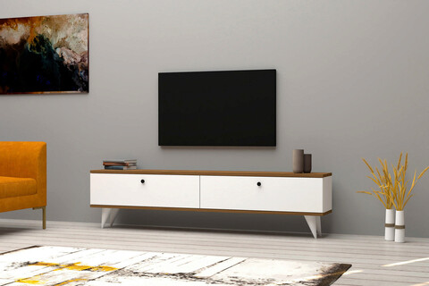 Comoda tv, puqa design, paris, 160x35x25 cm, pal, alb/nuc