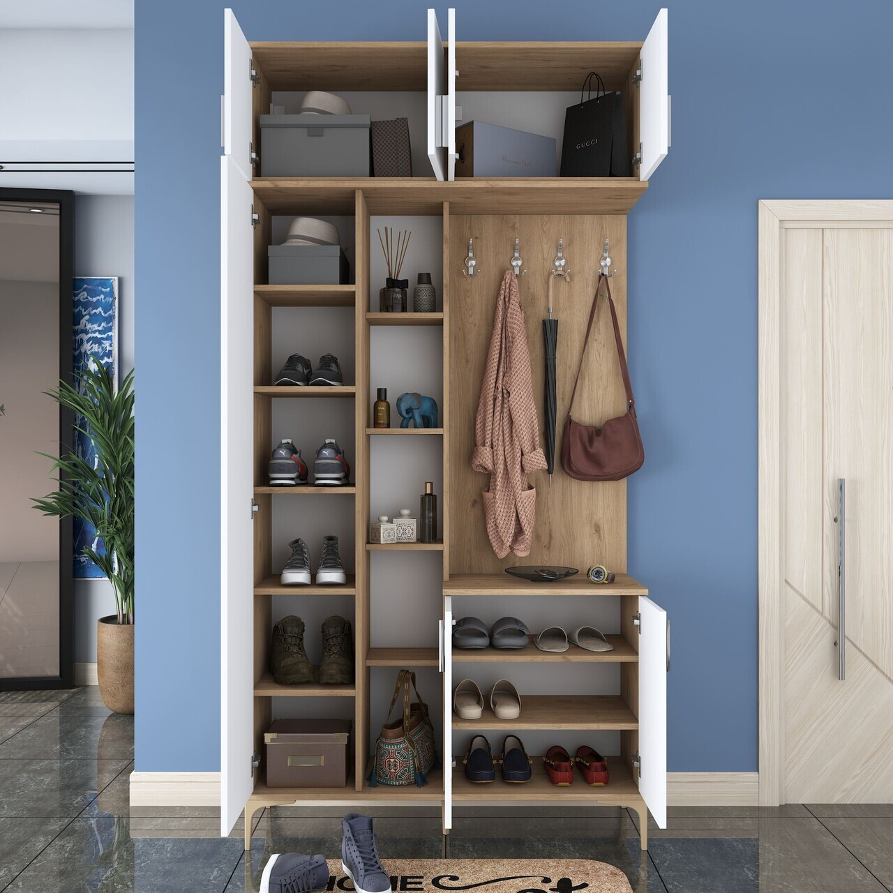 Cuier de perete, Hanah Home, EA120, 120x240x37.5 cm, PAL melaminat, Nuc/Alb - view 4