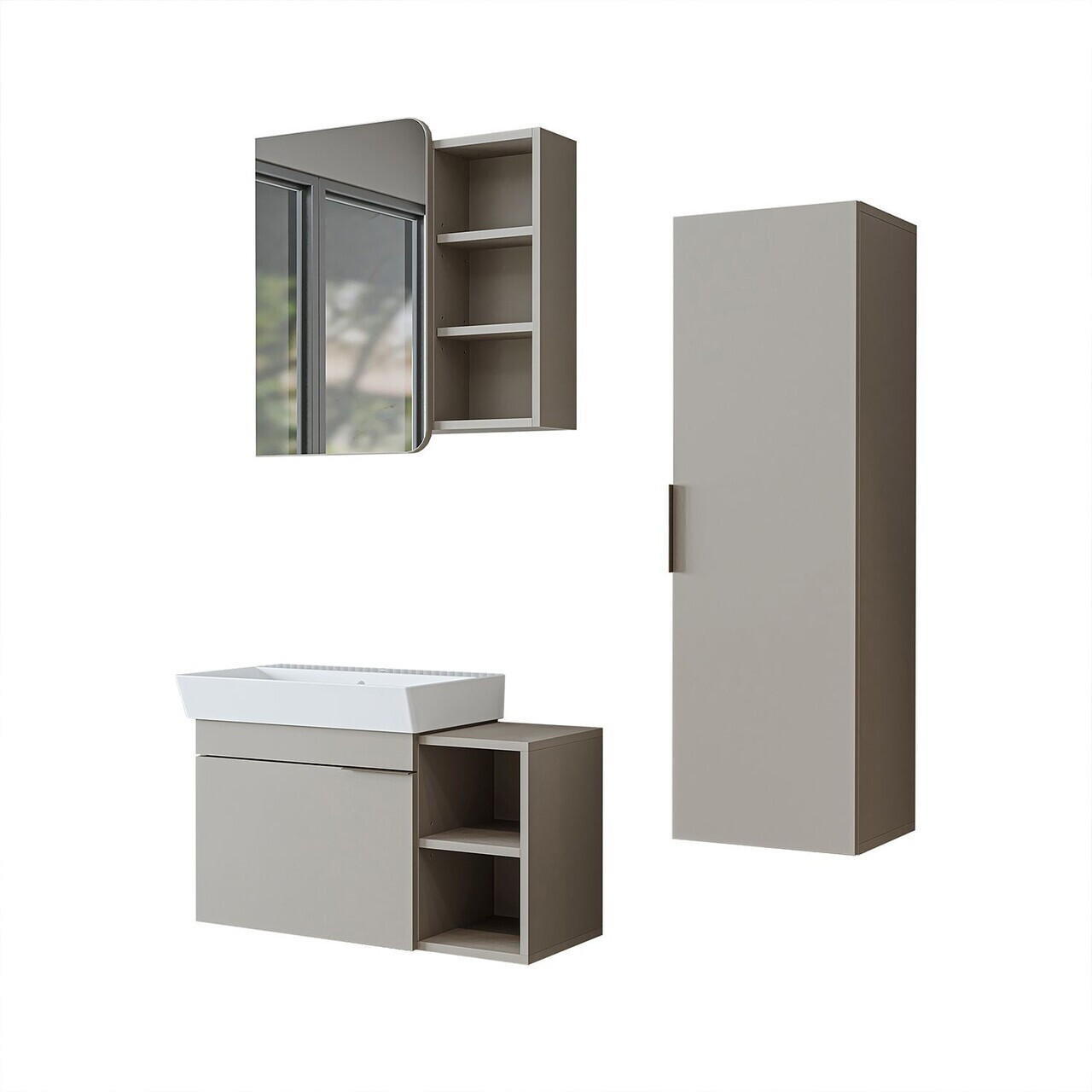 Set Dulap de Baie cu Chiuvetă și Oglindă (3 Piese), Hanah Home, 2942, PAL MELAMINAT, Gresie — imaginea 6