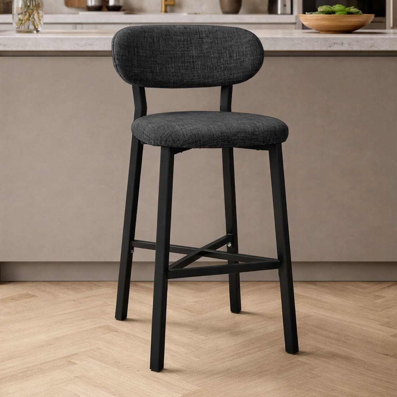 Scaun de bar, Hanah Home, Luna, 42x100x45 cm, Fier/Poliester/In, Antracit — imaginea 2