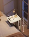 Masuta laterala C Shape, Vasagle, cu priza si porturi USB, 40x30x62 cm, PAL/otel, alb crem