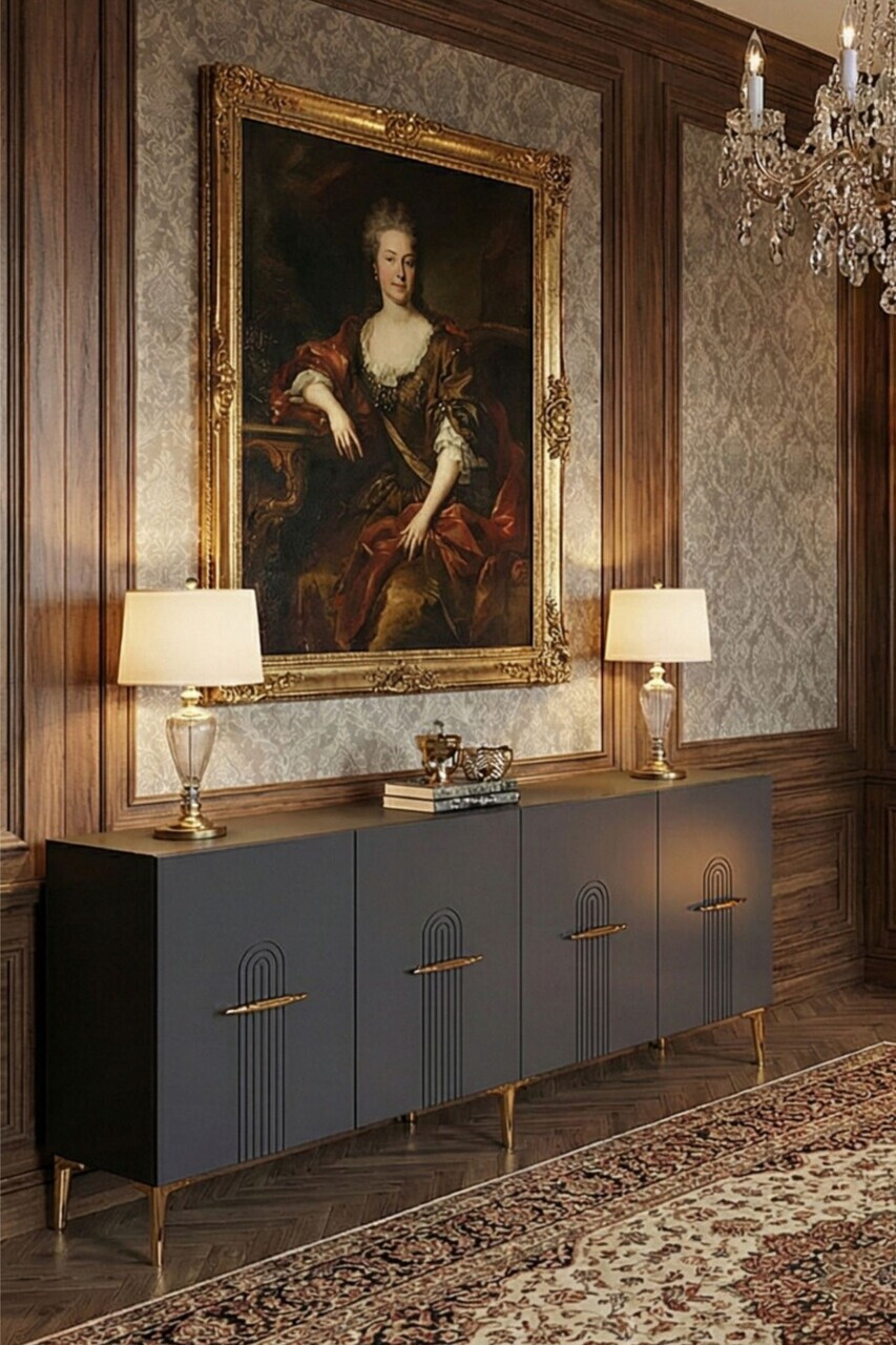 Consola, Hanah Home, Ida 180, 180x75x32 cm, Antracit / Aur — imaginea 3