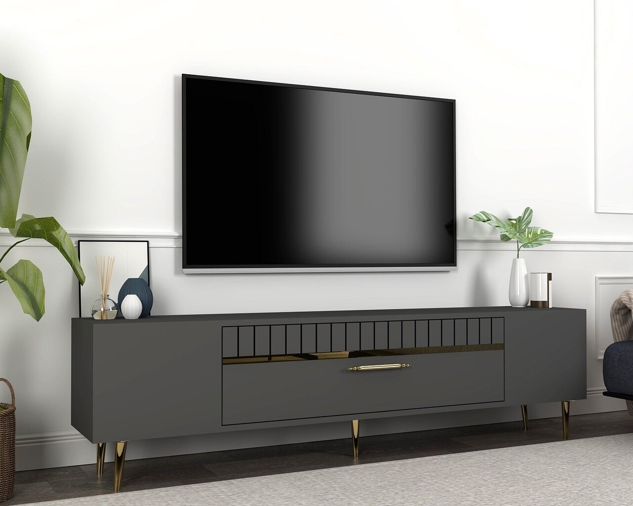 Comoda TV, Olivia, Dekolp1, Antracit / Aur - 1 | YEO