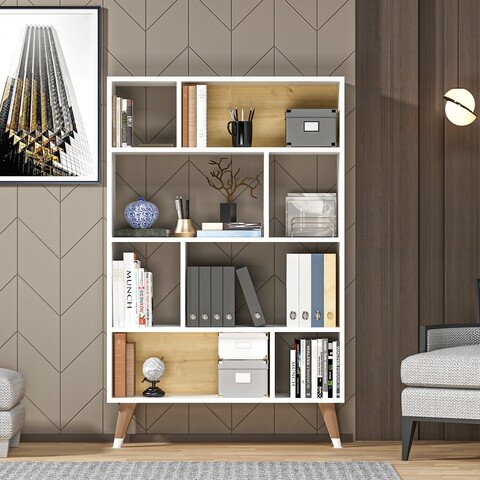 Biblioteca, olivia, harby 475olv2104, 90 x 138.6 x 25 cm, pal melaminat, alb/stejar