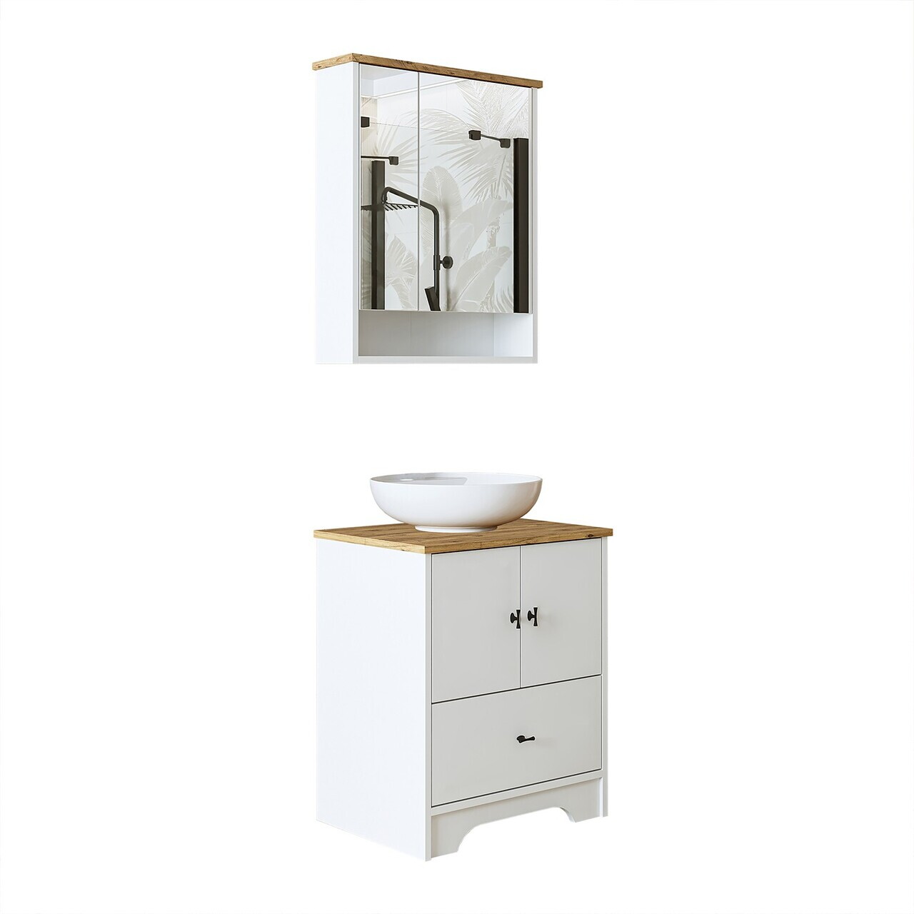Set Dulap de Baie cu Chiuvetă și Oglindă (2 Piese), Hanah Home, 2408, MDF-LAM, Alb mat — imaginea 7