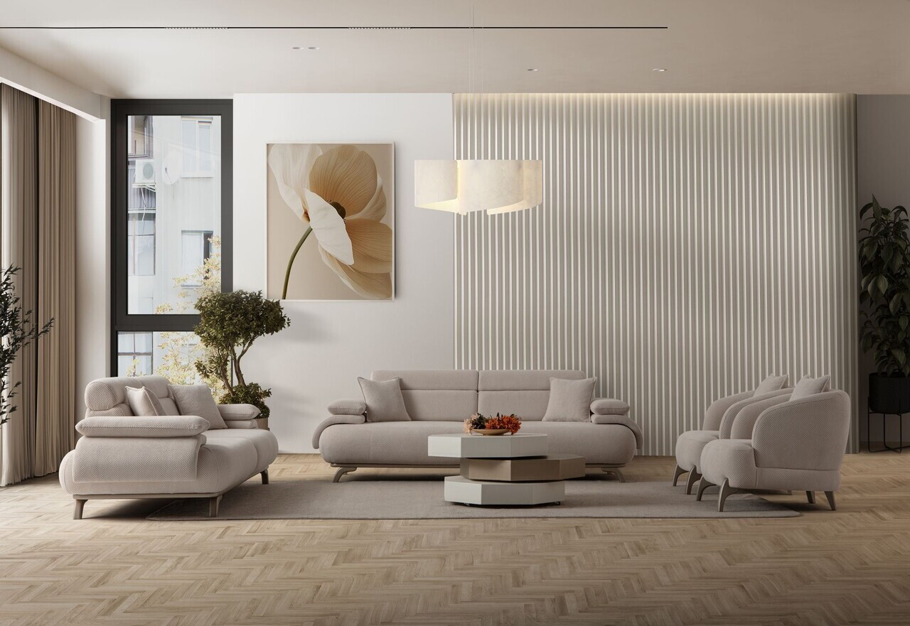Canapea 3 locuri, Atelier del Sofa, 752EST1135, Lemn de carpen/PAL melaminat, Bej - view 5