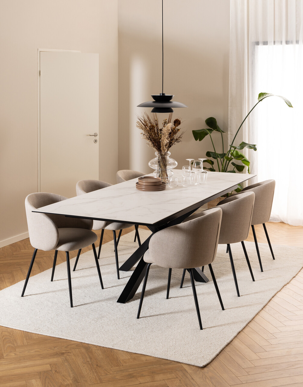 Scaun Eleanor, Actona, 55.5x55x79 cm, tesatura structurata/otel, bej/negru mat - view 6