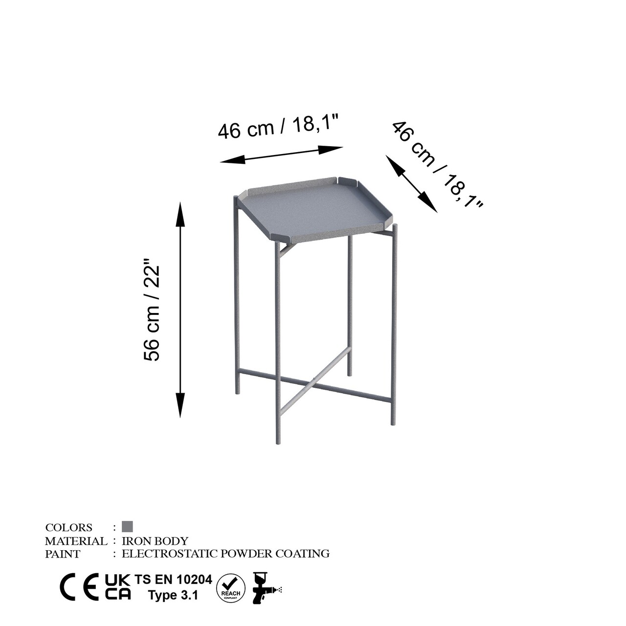 Masuta de cafea, Cerritos, Shb-008-C, 46x56x46 cm, Metal, Gri
