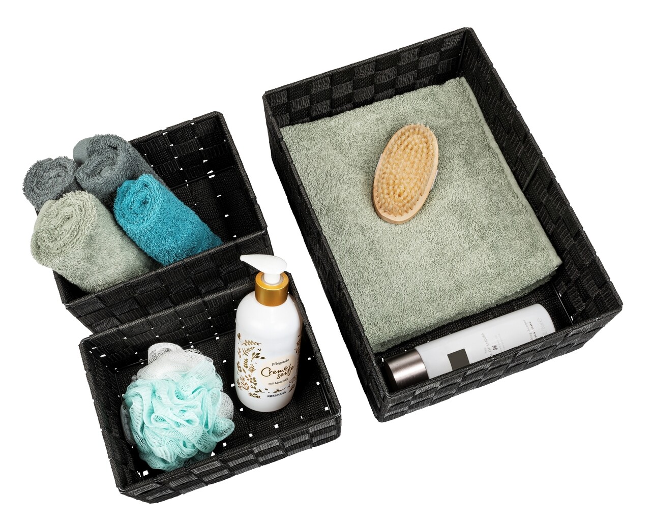 Set 3 cosuri pentru depozitare, Wenko, Adria, 34.5 x 13 x 24 cm, polipropilena, negru - 2 | YEO