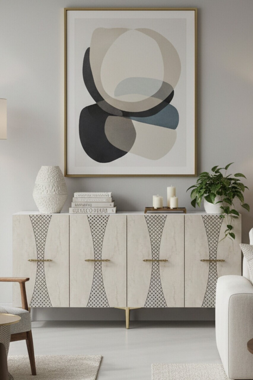 Consola, Hanah Home, Slim 150, 150x75x32 cm, White / Travertine / Gold — imaginea 2