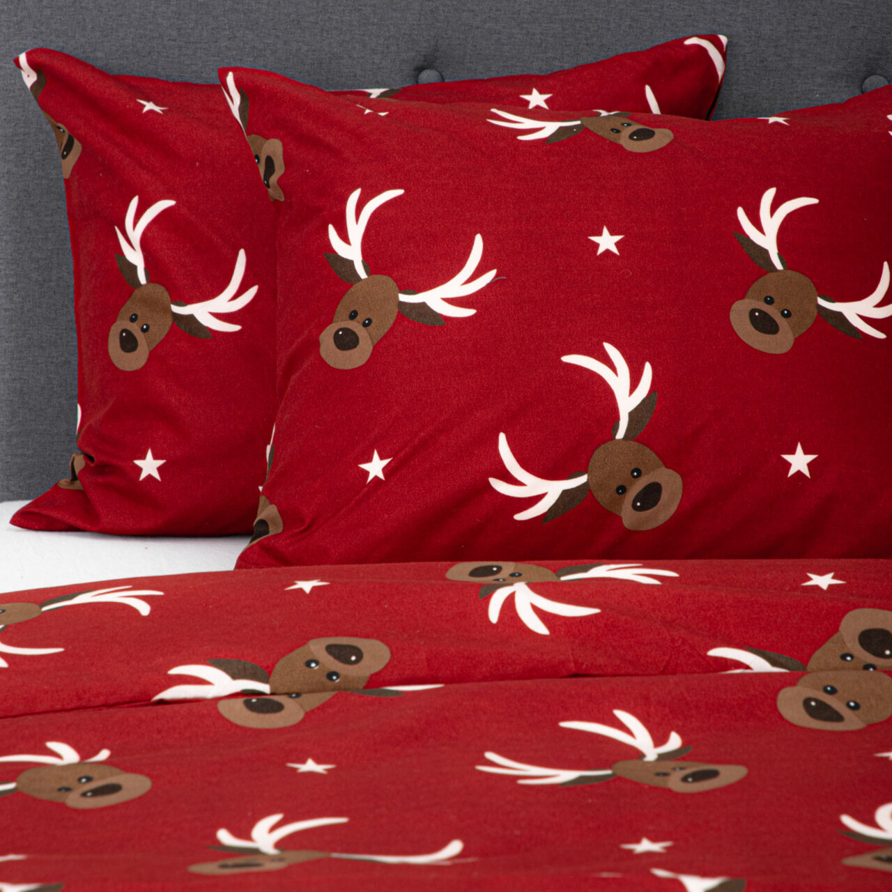 Lenjerie de pat dubla Reindeer, Homla, 3 piese, 160x200 cm, microfibra din poliester, rosu — imaginea 4