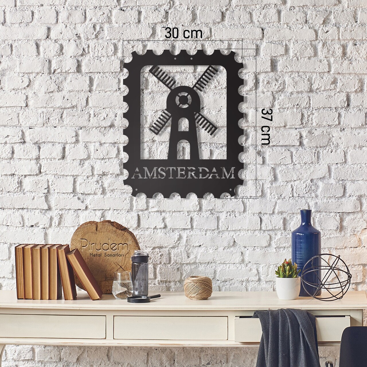 Decoratiune de perete, Amsterdam Stamp, Dimensiune: 30 x 37 cm, Negru - view 2
