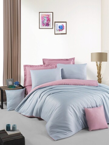 Lenjerie de pat dubla, Blue – Rose, Victoria, Bumbac Satinat BLUE