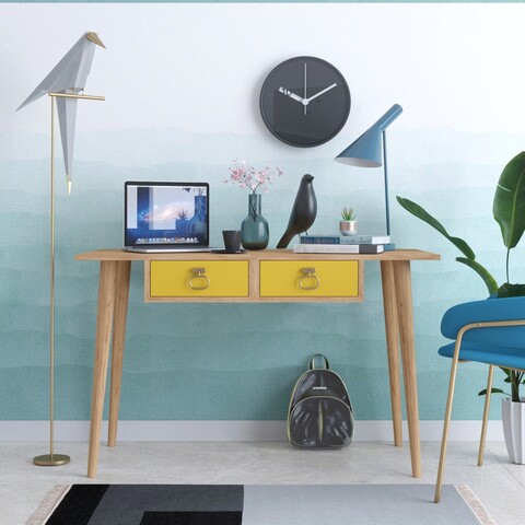 Birou, mod design, nea, 120x74x60 cm, stejar / galben