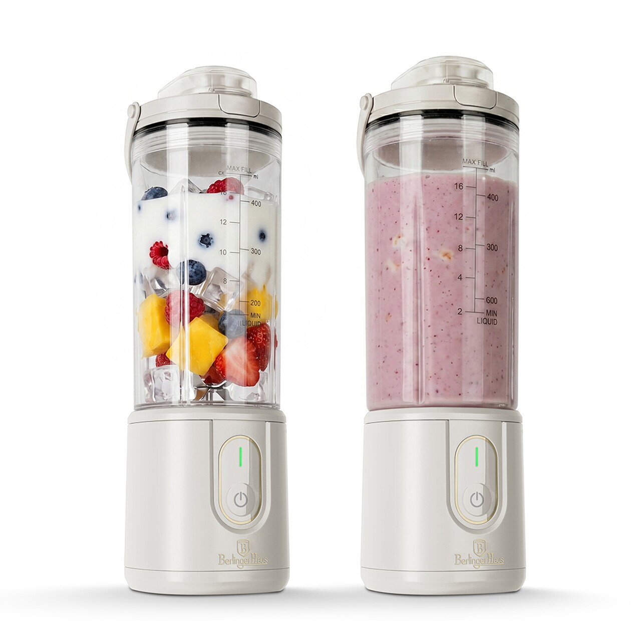 Blender portabil Berlinger Haus, Sahara, 400 ml, 110W, 9x27.2 cm, inox/plastic, crem/transparent - view 6