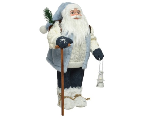 Decoratiune Santa w stick &lantern, Decoris, 19x27x60 cm, poliester, albastru Figurine Craciun
