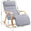 Scaun balansoar reglabil in 5 pozitii, Songmics, 67x125x91 cm, max 150 kg, lemn de mesteacan/bumbac, gri deschis
