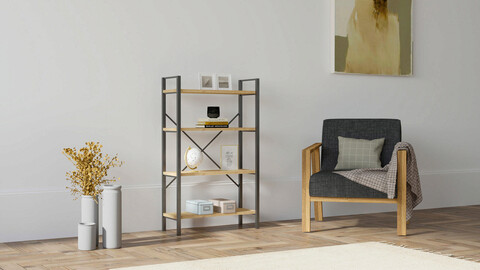 Corp biblioteca, puqa design, mina, 60x100x24 cm, pal, safir / negru