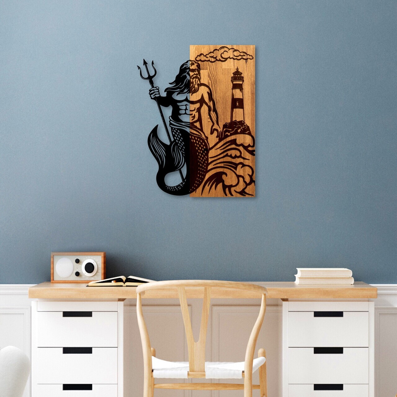 Decoratiune de perete, Poseidon, Lățime: 45 cm, Nuc / Negru — imaginea 2