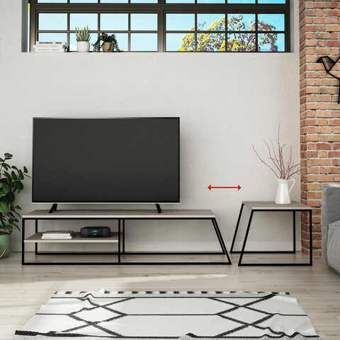Comoda tv, decortie, pal tv sehpası, mocha deschis / negru
