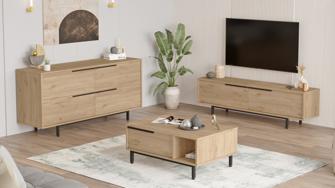 Set mobilier living, Hanah Home, ON20-S, Stejar - imagine 3
