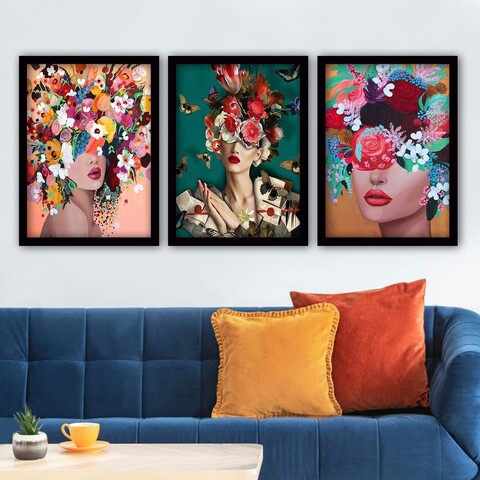 Set 3 tablouri decorative, 3SC162, MDF, Plastic, Multicolor Lulu