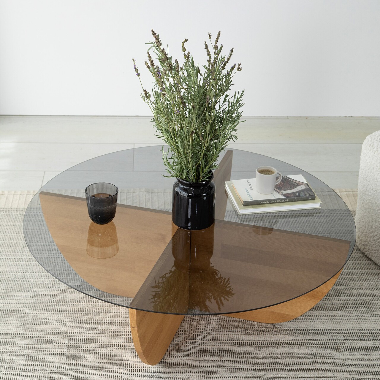 Masuta de cafea, Neostill, Lily Wood, 90x30x90 cm, Blat: 100% STICLA CALITA, Stejar - 2 | YEO