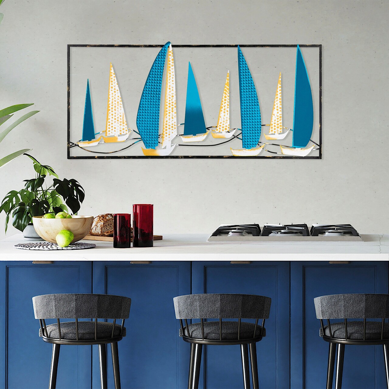Decoratiune de perete, Yelkenli 2, Metal, 90 x 40 cm, Multicolor - 2 | YEO