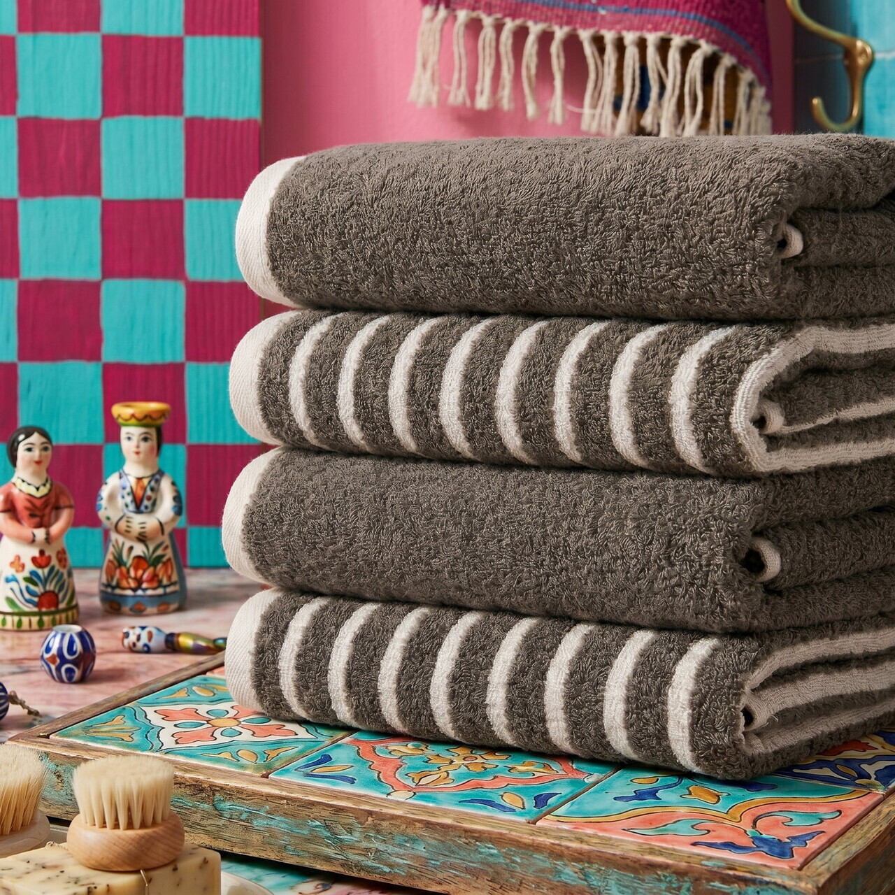 Set prosoape, L'essentiel Maison, Stripe Melange, Bumbac, Antracit