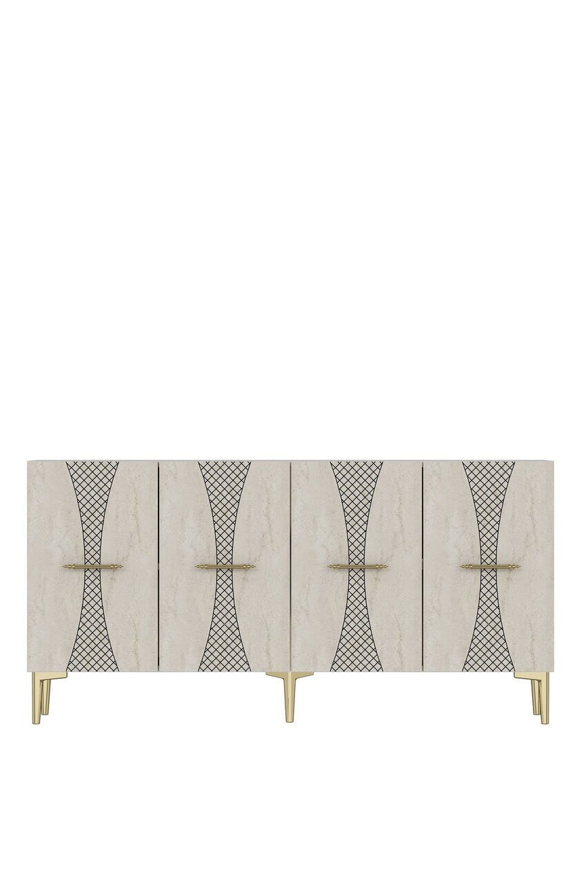 Consola, Hanah Home, Slim 150, 150x75x32 cm, White / Travertine / Gold — imaginea 5