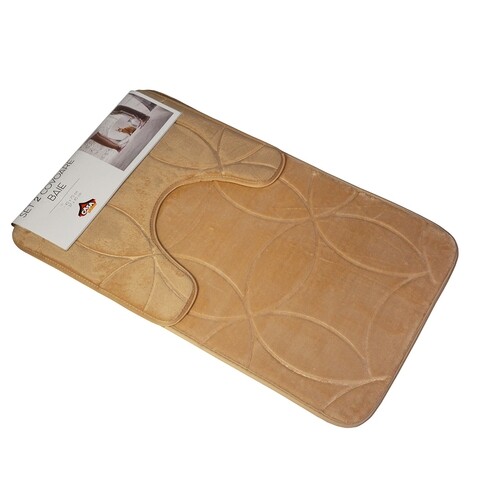 Set 2 covorase de baie, Casa Plastor, Circles, 45 x 73 cm, 37 x 45 cm, poliester/poliuretan/PVC, bej