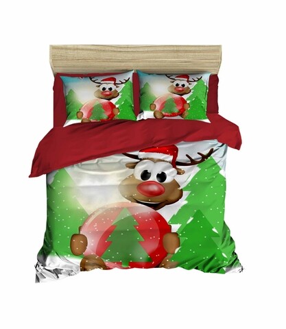 Lenjerie de pat dubla reindee-412, pearl home, 4 piese, bumbac amestecat, multicolor