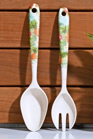 Set 2 ustensile pentru salata, Kosova, bambus, 5x24x2 cm