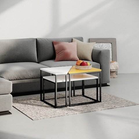 Masuta de ceafea oh lady, decortie, 64x45x42 cm, pal melaminat, alb/mustar
