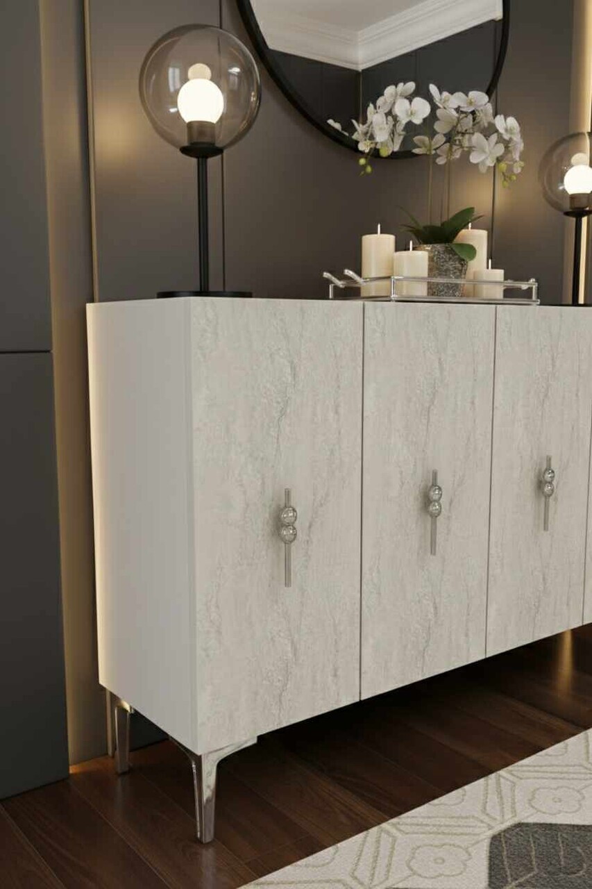 Consola, Hanah Home, Ayshe 120, 120x75x32 cm, White / Travertine / Silver — imaginea 4