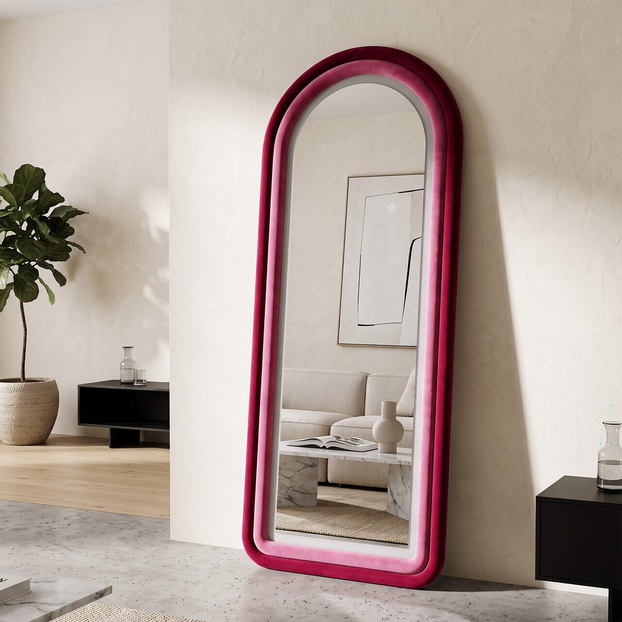 Oglinda de perete cu LED, Irregular Frame, Mauro Ferretti, MDF, 60x160 cm, roz/mov — imaginea 4