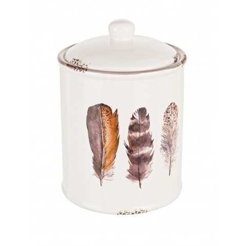 Recipient cu capac, huritt feathers, bizzotto, 13x18 cm, ceramica